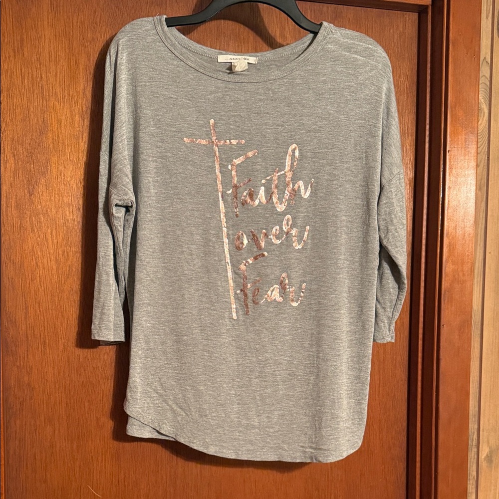 Unwritten Gray 'Faith Over Fear' Long Sleeve Top